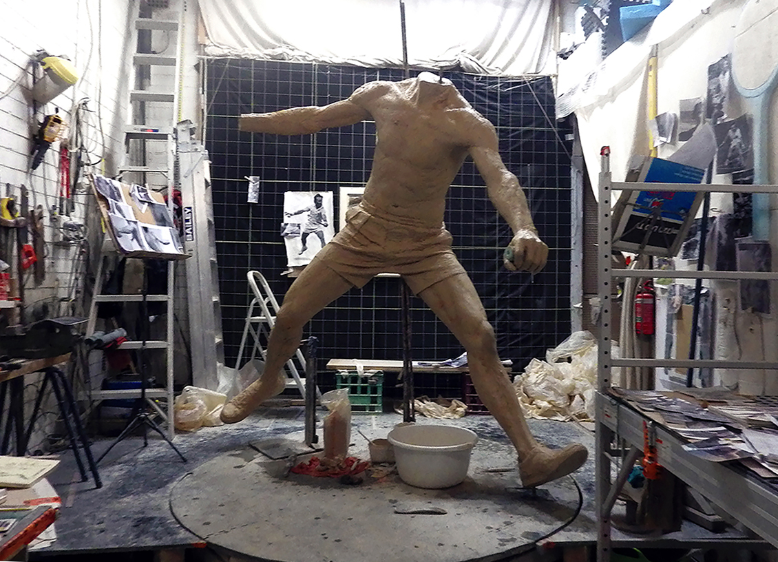 clay model of Rod Laver in progress